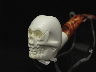 Bent Skull Horror Block Meerschaum Pipe Scary Hand Made Turkey Gift Case 7743