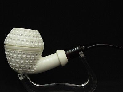 Rhodesian Lattice Bent Block Meerschaum Pipe Danske Shank Hand made Case 8881