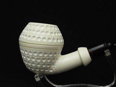 Rhodesian Lattice Bent Block Meerschaum Pipe Danske Shank Hand made Case 8881