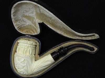Floral Topkapi Calabash Bent Block Meerschaum Pipe Classic Gift Big Bowl 8610