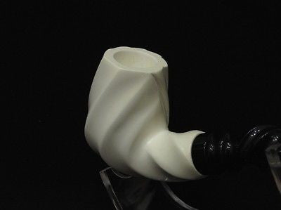Spiral Bent Billiard Block Meerschaum Pipe Helix Acrylic stem Hand carved 6333