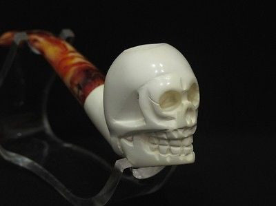 Bent Skull Horror Block Meerschaum Pipe Scary Hand Made Turkey Gift Case 7743