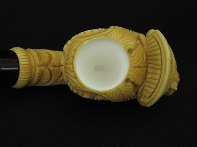 Floral Horse Emblem in Horseshoe Block Meerschaum Pipe w/Flowers by Mesut 1996