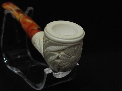 Straight Billiard Floral Block Meerschaum Pipe Hand carved Flower for Women 2027
