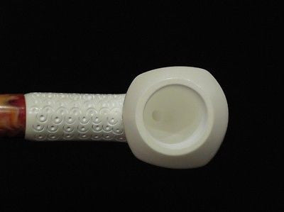 Paneled Billiard Lattice Bent Block Meerschaum Pipe Gift Case Hand carved 9352