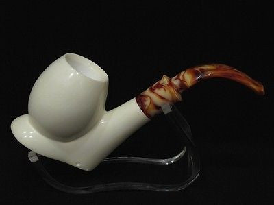Smooth Full Bent Block Meerschaum Pipe White stone Freehand Smoker Big Bowl 9725