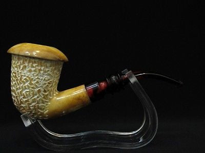 Yellow Calabash Solid Block Meerschaum Pipe Burnt Art work Huge Hand made 0669