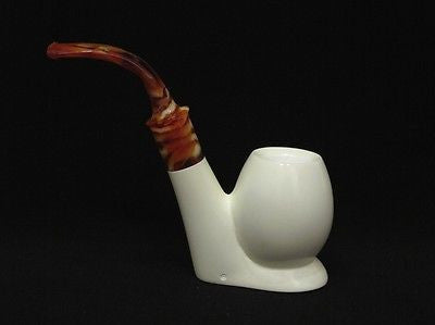 Smooth Full Bent Block Meerschaum Pipe White stone Freehand Smoker Big Bowl 9725
