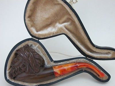 Brown Patina Chevalier Meerschaum Pipe People Face smoking Pipes Good size 5134