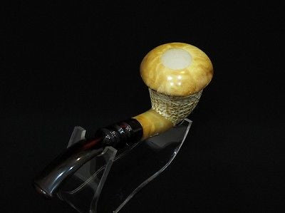 Yellow Calabash Solid Block Meerschaum Pipe Burnt Art work Huge Hand made 0669