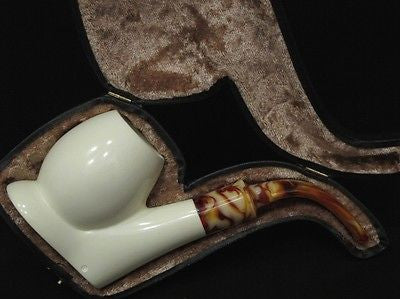 Smooth Full Bent Block Meerschaum Pipe White stone Freehand Smoker Big Bowl 9725