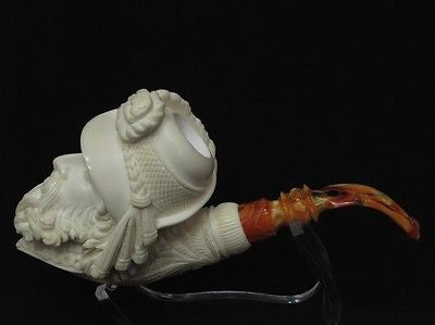 Cavalier Feather hat block Meerschaum Pipe smoking Gift sea foam Big Bowl 8301
