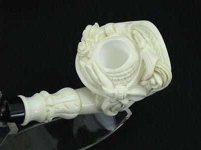 Lady Woman w/Floral Hat Smoking Block Meerschaum Pipe Acrylic Stem Turkey 0446