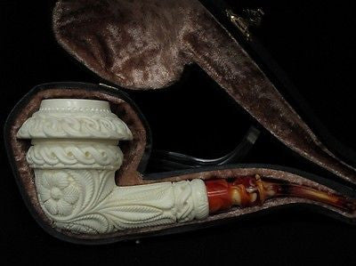 Floral Celtic Calabash Block Meerschaum Pipe by Emin Gift Pipes Big Bowl 4985