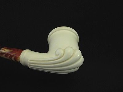 Smooth Oyster Smoking Block Meerschaum Pipe Gift Case Stand Pouch Good size 1536