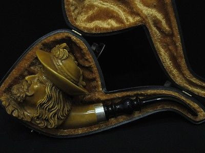 Brown Chevalier Knight Meerschaum Pipe Acrylic Stem Silver Band Big Bowl 3939