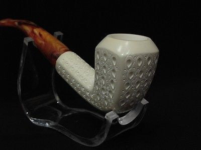 Paneled Billiard Lattice Bent Block Meerschaum Pipe Gift Case Hand carved 9352