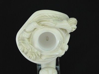 Lady Woman w/Floral Hat Smoking Block Meerschaum Pipe Acrylic Stem Turkey 0446