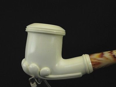 Smooth Oyster Smoking Block Meerschaum Pipe Gift Case Stand Pouch Good size 1536