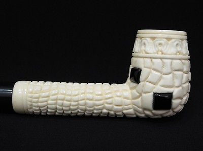 Italian Style Canadian Block Meerschaum Pipe w/ Inlaid Black Onyx Rare Cor 2860