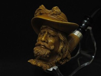 Brown Chevalier Knight Meerschaum Pipe Acrylic Stem Silver Band Big Bowl 3939