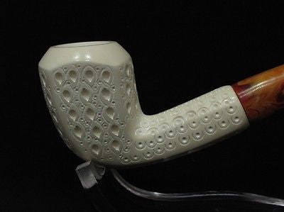 Paneled Billiard Lattice Bent Block Meerschaum Pipe Gift Case Hand carved 9352