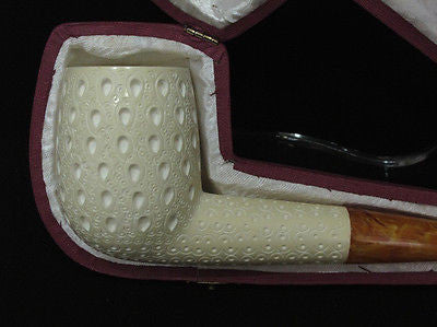 Lattice Canadian Straight Billiard Block Meerschaum Pipe Gift Case Big Bowl 6113