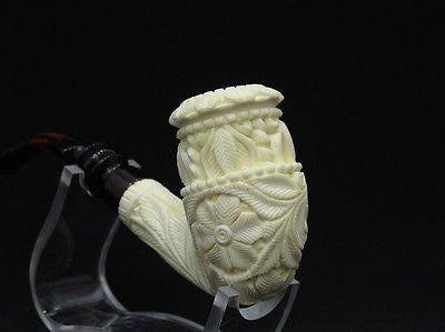 Floral Topkapi Calabash Bent Block Meerschaum Pipe Classic Gift Big Bowl 8610