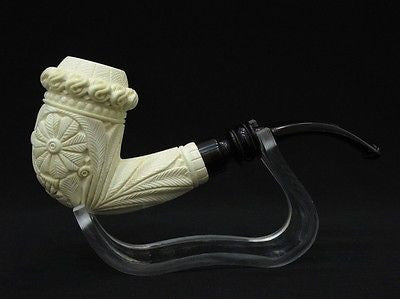 Bent Floral Calabash Block Meerschaum Pipe Gift Case Hand Carved Big Bowl 0726