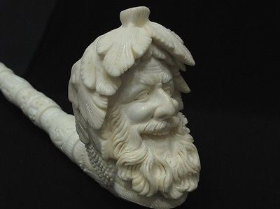 Giant Bacchus Vineyard Block Meerschaum Pipe Rare Turkey Self fitting case 9612