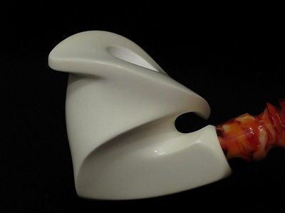 Smooth Abstract Block Meerschaum Pipe Hand made Eskisehir Turkey Gift Case 7438