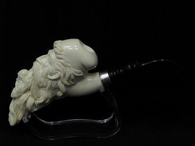 Old Fez Man Smoking Meerschaum Pipe 925 Sterling Silver Free hand Big Bowl 6547
