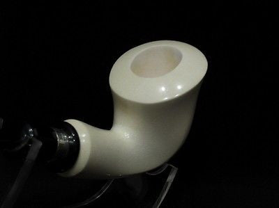 Smooth Bent Calabash Block Meerschaum Pipe Silver Acrylic stem Colors great 2959