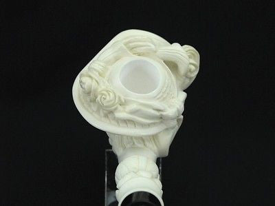 Lady Woman w/Floral Hat Smoking Block Meerschaum Pipe Acrylic Stem Turkey 0446