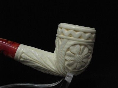 Floral Flowers Billiard Block Meerschaum Pipe seafoam stone Gift Case Women 2456