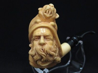 Hunter w/Beaver on Hat Solid Block Meerschaum Pipe Figurative by E. Cevher 7247