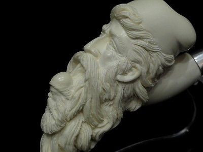 Old Fez Man Smoking Meerschaum Pipe 925 Sterling Silver Free hand Big Bowl 6547