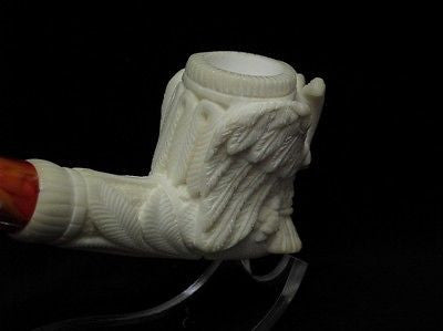2 Headed Eagle Emblem Meerschaum Pipe Sea foam stone free hand pipes case 3962