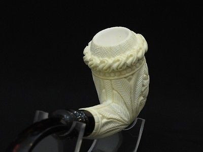 Bent Floral Calabash Block Meerschaum Pipe Gift Case Hand Carved Big Bowl 0726