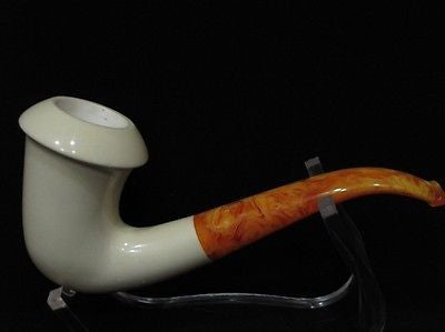 Smooth Bent Calabash Meerschaum Pipe magnesite block seafoam pipa Gift Case 7507