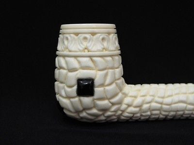 Italian Style Canadian Block Meerschaum Pipe w/ Inlaid Black Onyx Rare Cor 2860