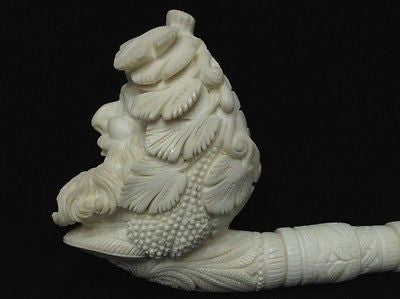 Giant Bacchus Vineyard Block Meerschaum Pipe Rare Turkey Self fitting case 9612