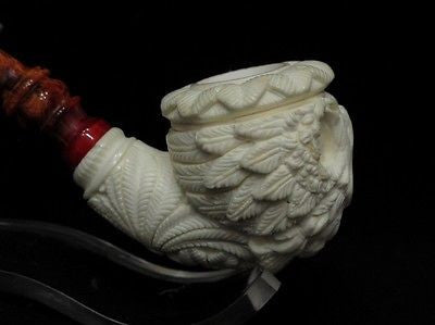 Embossed 2 Headed Eagle on 3/4 Bent Calabash Block Meerschaum Pipe by Medet 7894