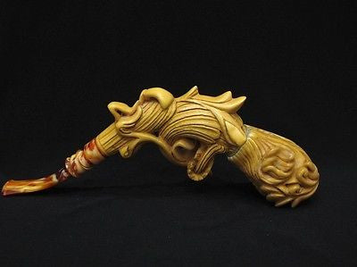 Baroque Floral Ivy w/Silver Ring Block Meerschaum Pipe Signed by Cor Patina 4096