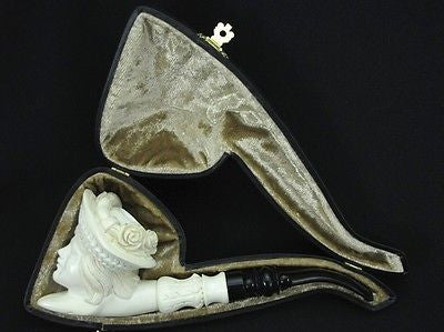 Lady Woman w/Floral Hat Smoking Block Meerschaum Pipe Acrylic Stem Turkey 0446