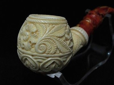 Floral Apple Danske Block Meerschaum Pipe Turkish pipes antique look Sitter 8420