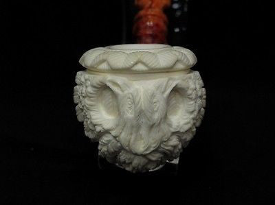 Embossed 2 Headed Eagle on 3/4 Bent Calabash Block Meerschaum Pipe by Medet 7894