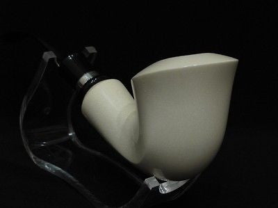 Smooth Bent Calabash Block Meerschaum Pipe Silver Acrylic stem Colors great 2959