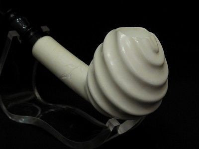 Swirl wind Long Shank Block Meerschaum Pipe Acrylic Stem Freehand by Meerco 7677