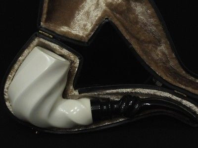 Spiral Bent Billiard Block Meerschaum Pipe Helix Acrylic stem Hand carved 6333